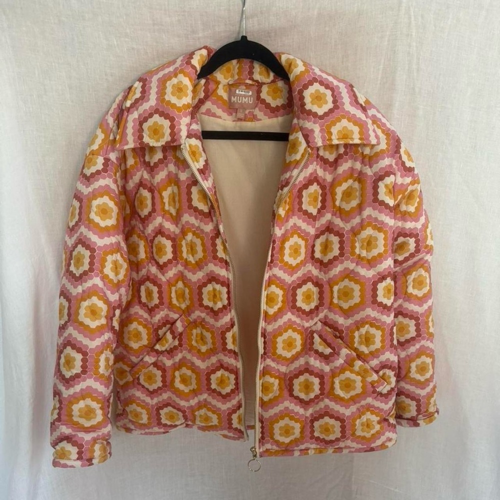 Show Me Your MuMu Geometric Pink and Yellow Puffer Jacket